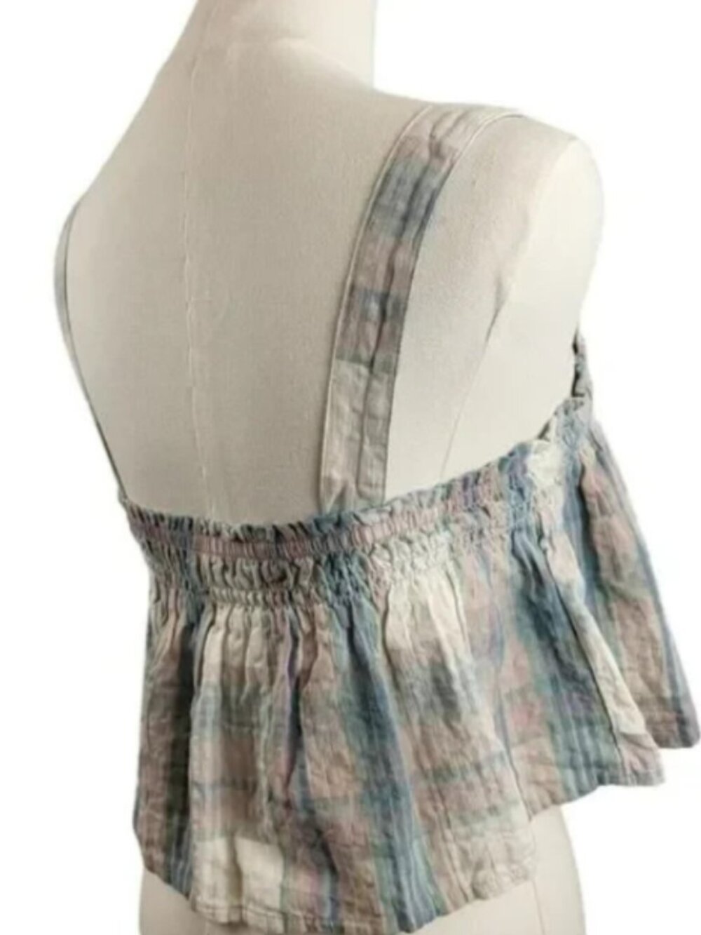 NEW American Eagle Outfitters X-Small Cotton Cropped Top Pink Blue Green Plaid - Picture 6 of 14